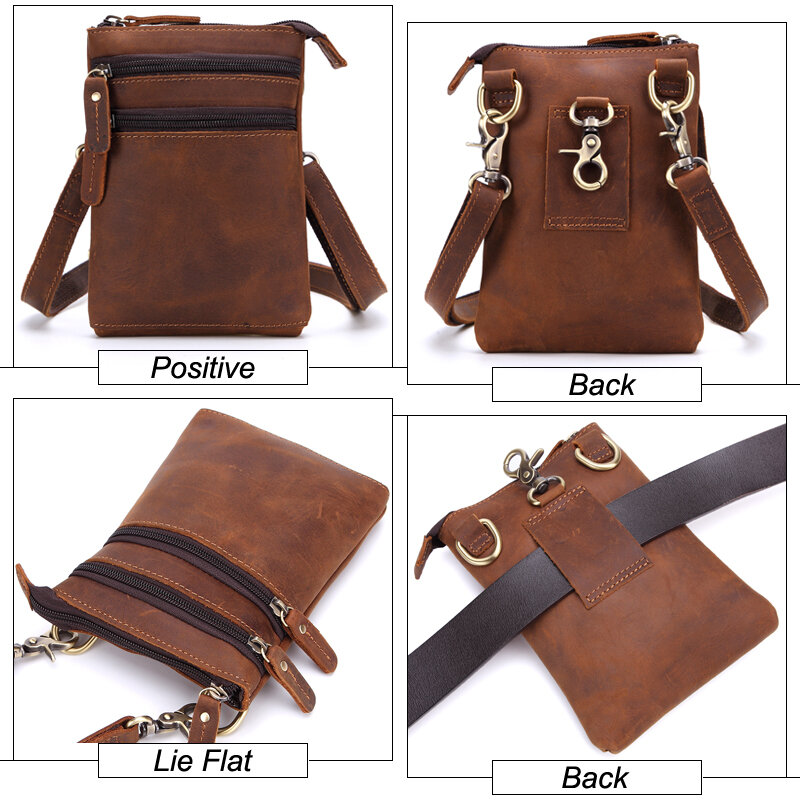 MISFITS 100% genuine leather men's shoulder bag waist pack fashion small crossbody bags cell phone pouch man belt messenger bags