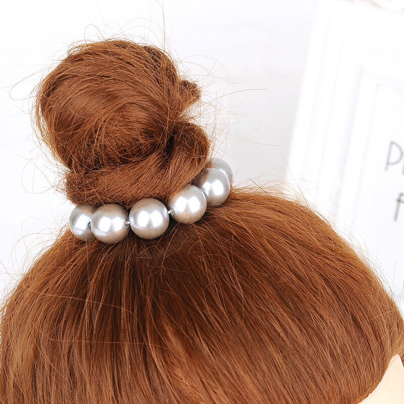 Cuerda Elástica ajustable para el pelo, cuentas de perlas de imitación grandes hechas a mano, 4 colores, regalo de San Valentín, 1 ud.