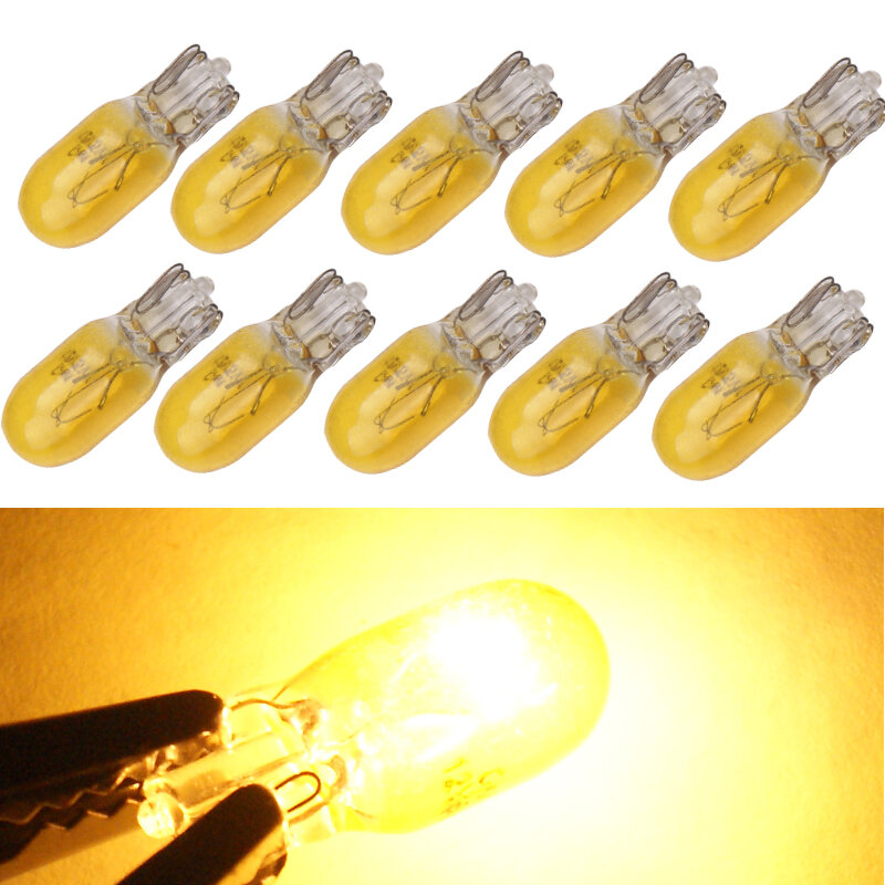 10 pçs cor amarela carro t10 w5w lâmpadas halógenas 194 158 cunhas laterais 12v 5w xexon lâmpada instrumento luz de leitura lâmpada folga