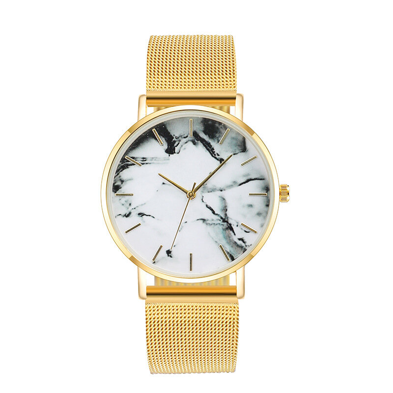 패션 로즈 골드 메쉬 밴드 크리에이티브 대리석 여성 손목 시계, 럭셔리 여성 쿼츠 시계, 선물, 여성용 드롭 배송