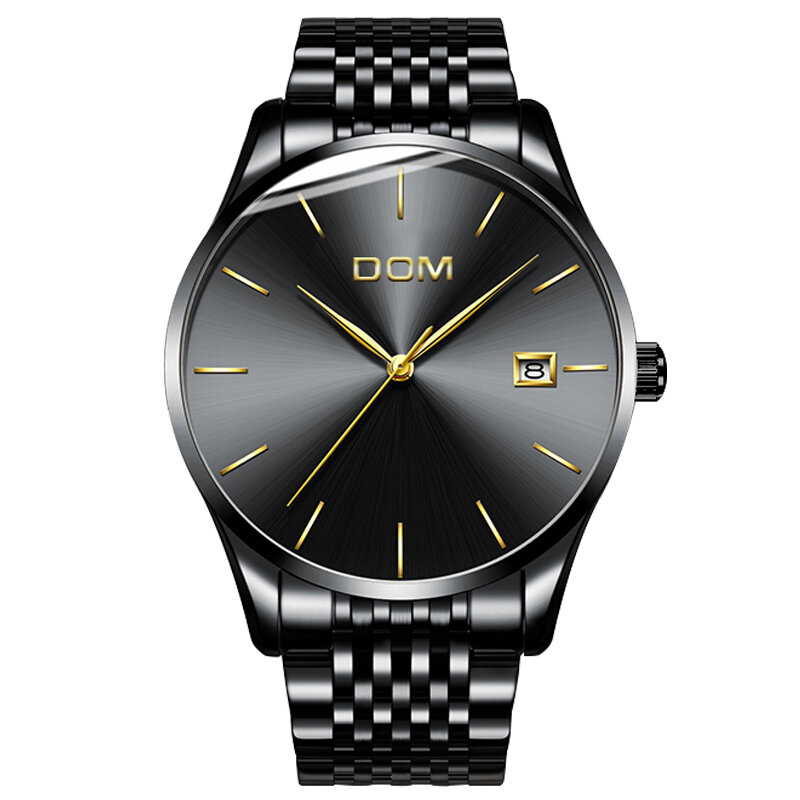 นาฬิกาผู้ชาย DOM แบรนด์หรูควอตซ์นาฬิกา Casual ควอตซ์นาฬิกาสายสแตนเลสตาข่าย ultra บางนาฬิกาชาย relog M-11BK-1M