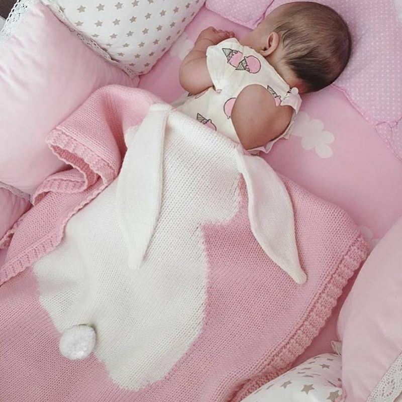 Manta de bebé rosa, blanco, conejo, gris, para cama, sofá, manta de lana, cubrecamas, toallas de baño, regalo, 73x105