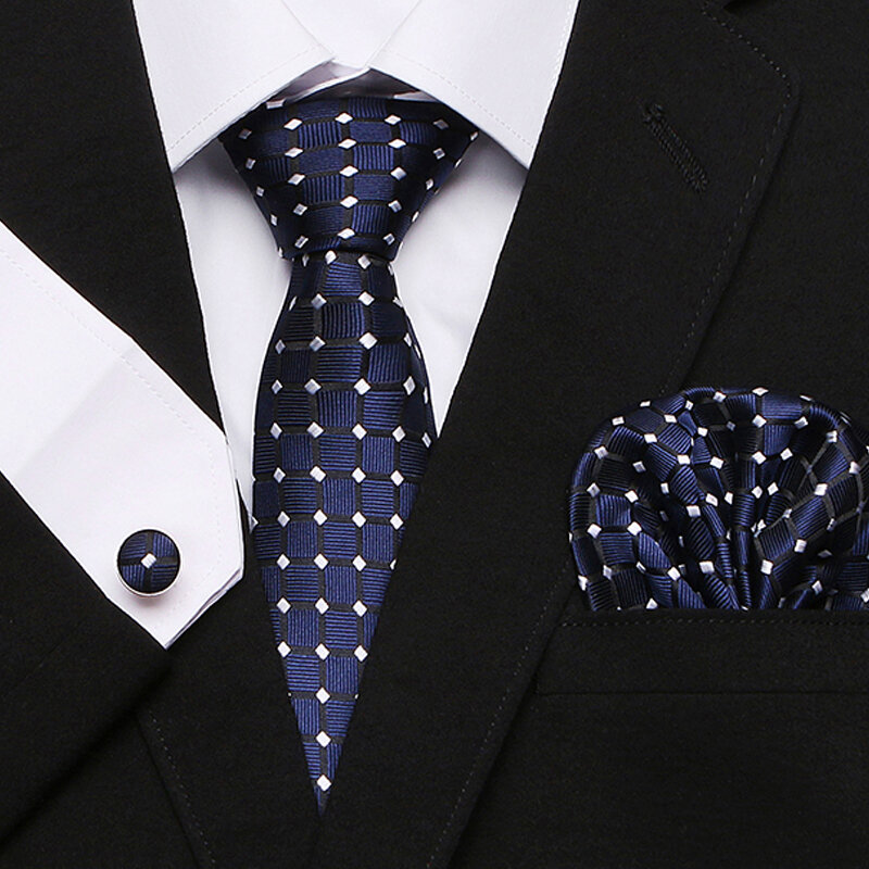 Vangise męski klasyczny krawat jedwabny nowość geometryczny 30 stylów Tie Hanky zestawy spinek do mankietów na męskie wesele firmowe