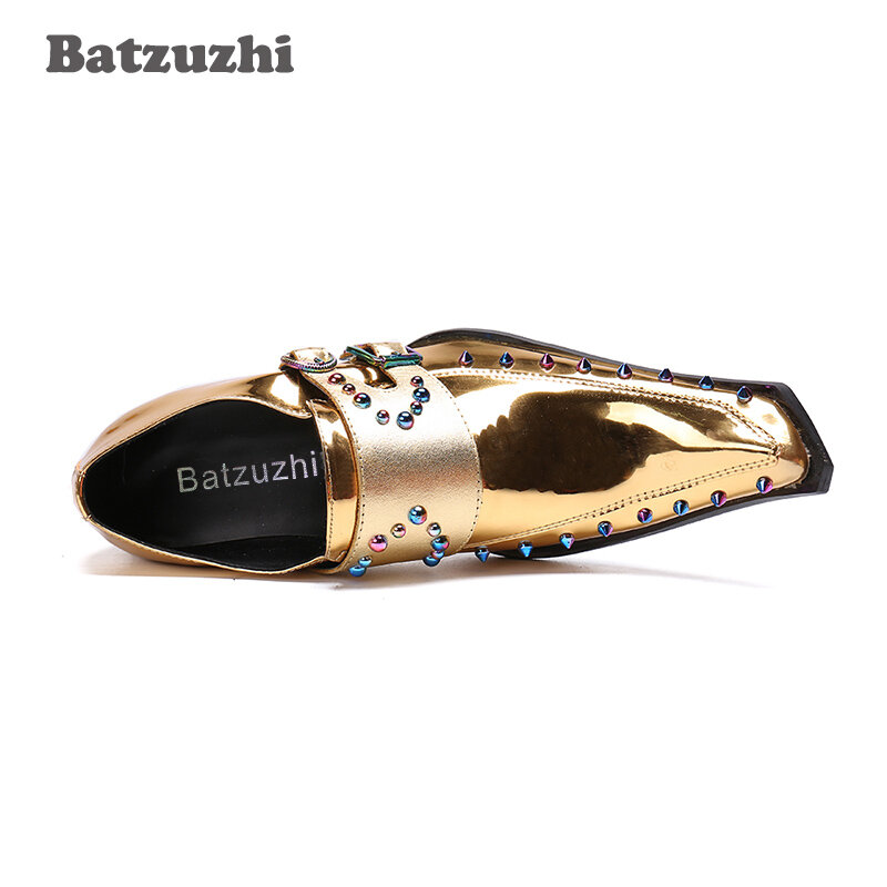 Batzuzhi Rock – chaussures en cuir véritable pour hommes, en or occidental, à Rivets, chaussures de soirée, US12