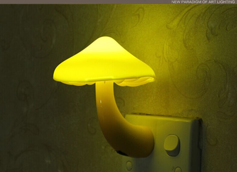 Cogumelo led luz noturna amarela quente, para decoração do quarto, com plugue eu/us, sensor de controle de luz, para soquete de parede, luzes decorativas para casa, quarto, 1 peça
