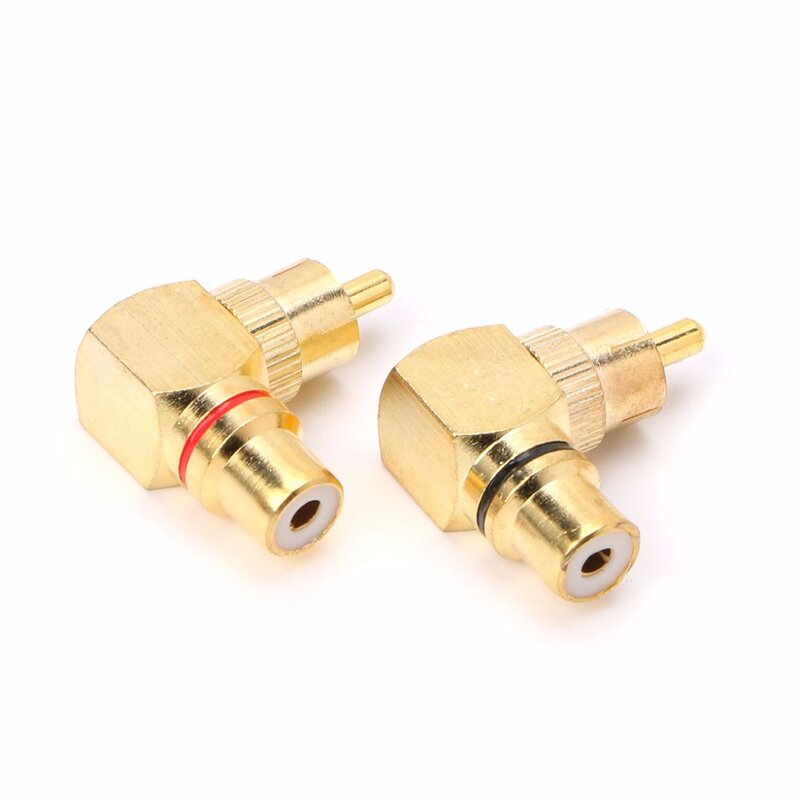 Conectores adaptadores de 90 grados, Conector de latón RCA macho a hembra chapado en oro, 2 uds.