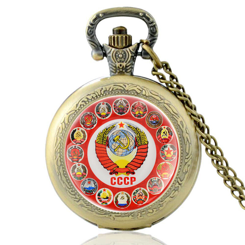 빈티지 청동 클래식 러시아 소련 낫 망치 석영 포켓 시계, 레트로 남성 여성 CCCP 펜던트 목걸이 시계
