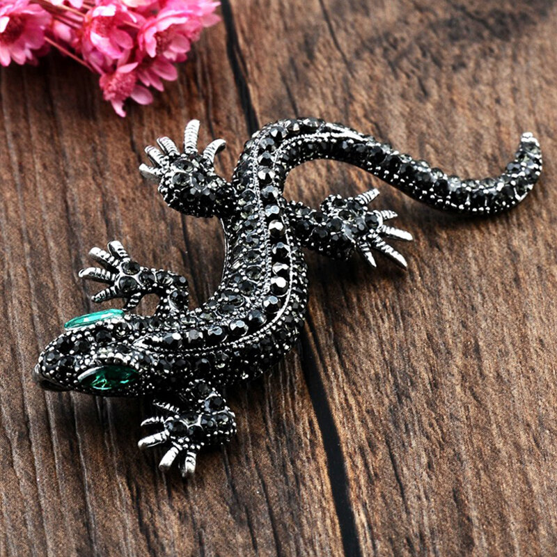 Sale Crystal Vintage Lizard Brooch For Women Jewelry Metal Enamel Pins Men Suit brooch animal clothing accessories