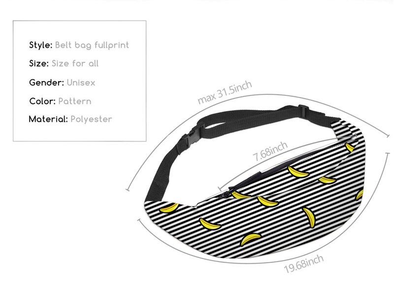 Deanfun 3D 인쇄 허리 가방 팩 야외 바나나 패턴 조절 밴드 스트라이프 Fanny Packs YB20