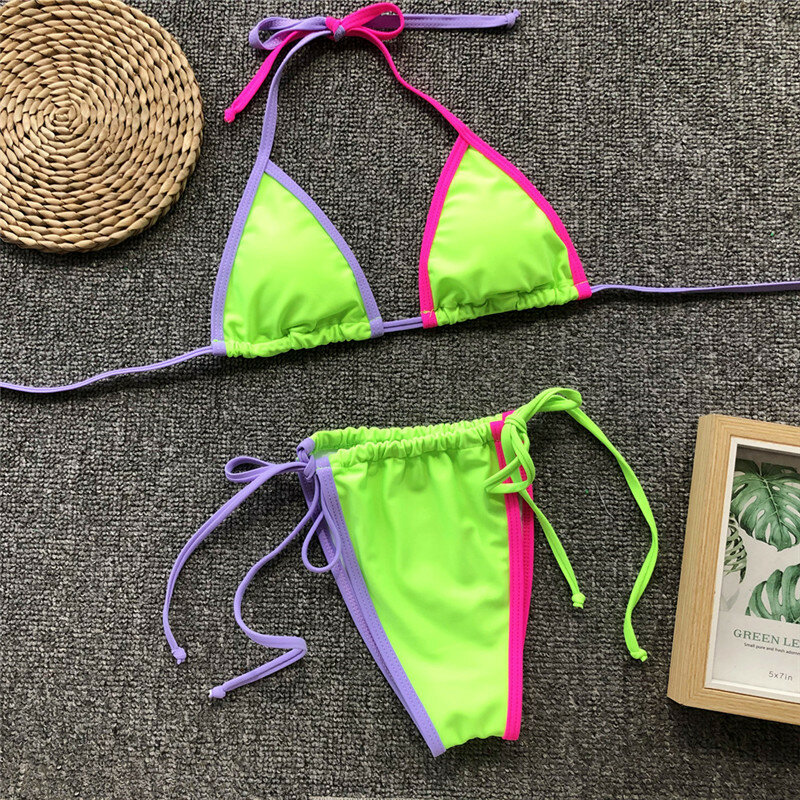 Mossha – maillot de bain Triangle néon, Sexy, bikini, tanga, Micro, soutien-gorge Push up, pour femmes, vêtements de plage, modèle nouveau 2020