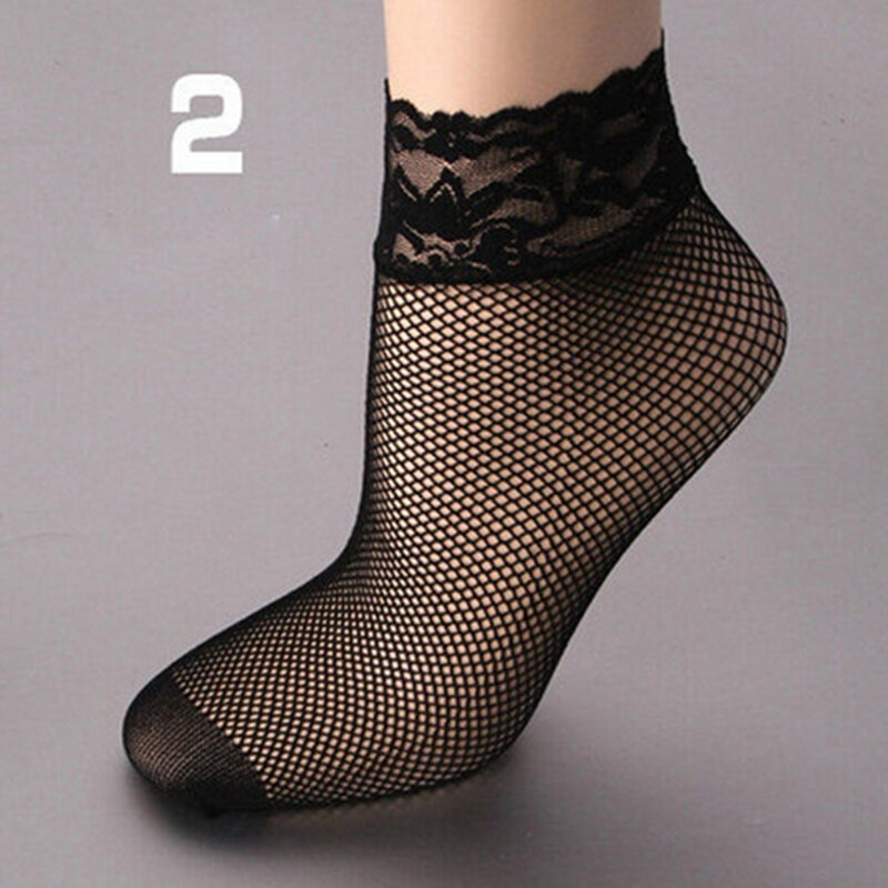 Calcetines tobilleros de malla de nailon transparente para mujer, medias cortas de malla ultrafina con volantes de encaje negro suave, gran oferta