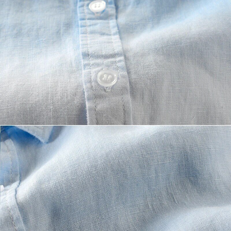 Holyrising New summer men's 100% linen shirt Seven-quarter sleeve shirt mens gradient blue male casual shirt 18815-5