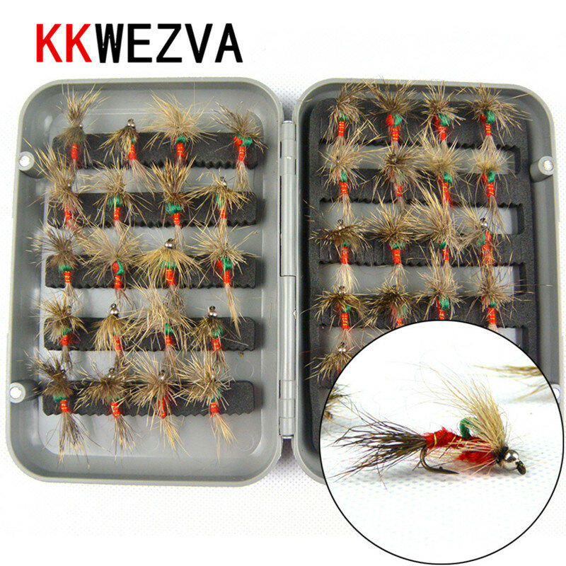 Kkwezva isca de pesca efeito insetos, 40 peças de iscas de pesca manteiga, estilo de salmão voadores, truta seca única, equipamento de pesca