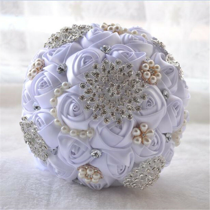 Ramo de novia de perlas artificiales para dama de honor, ramo de flores de cristal, color blanco marfil, 2020