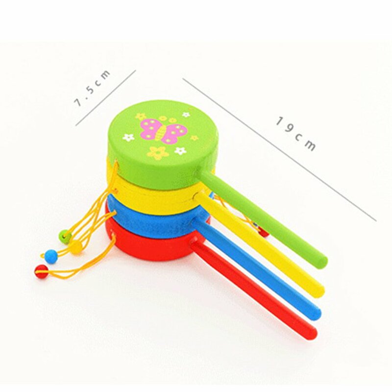 1pc giocattoli tradizionali cinesi di rotazione del tamburo di sonaglio di legno per il giocattolo dello strumento musicale del bambino della campana della mano di sorriso del fumetto dei bambini del bambino