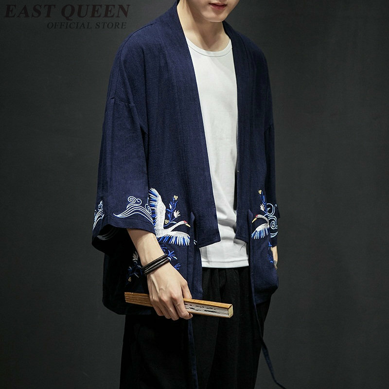 Kimono japonais traditionnel à manches trois quarts pour hommes, yukata, vêtement traditionnel brodé court, ample, DD955 L