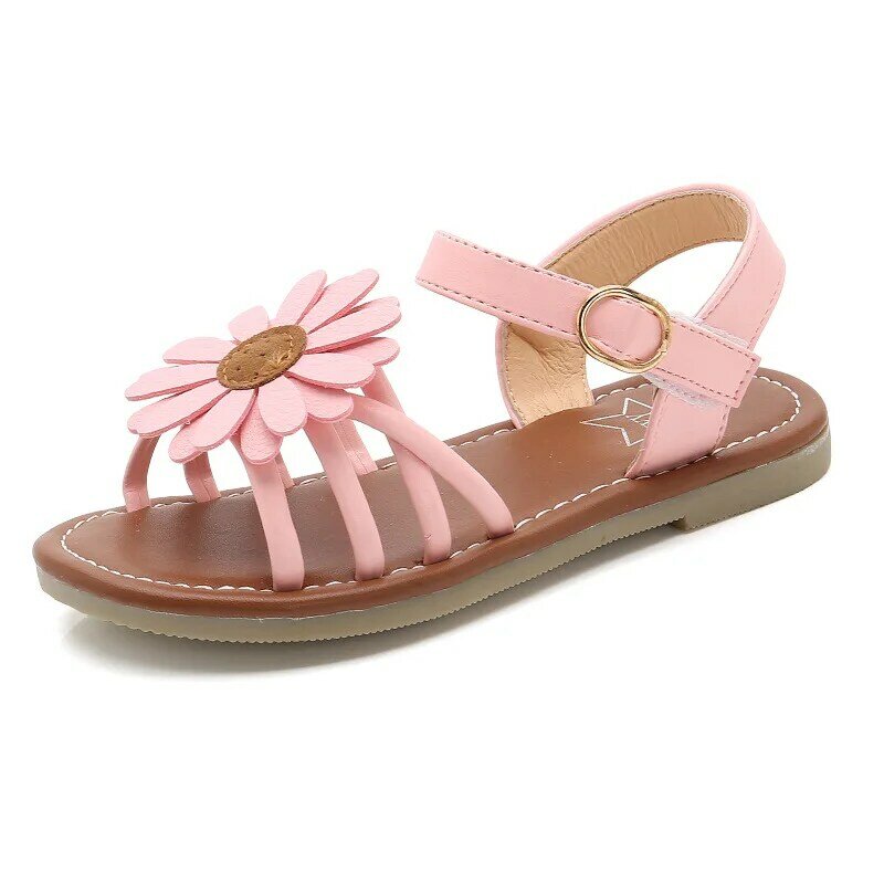 CUZULLAA Summer Kids Shoes for Girls Baby Girls Sandals Children PU Leather Sun Flowers Shoes Princess Gladiator Dress Shoes