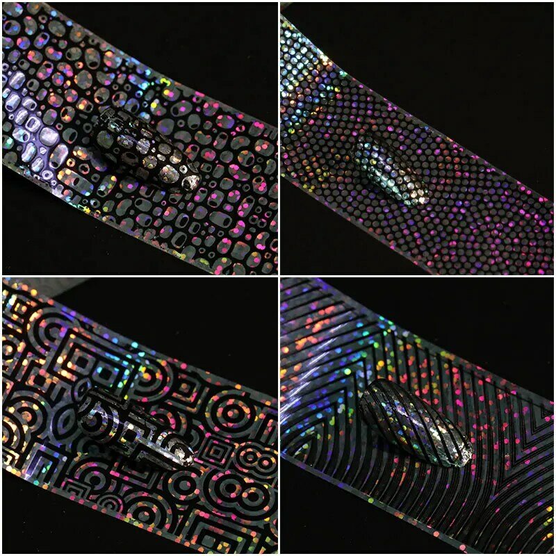 16pcs 레이저 별이 빛나는 하늘 손톱 시트 혼합 디자인 네일 아트 전송 스티커 홀로그램 종이 데칼 매니큐어 손톱 장식