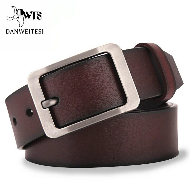 DWTS – ceinture en cuir de vache véritable pour homme, avec boucle, vintage, pour jeans