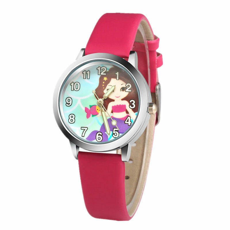 새로운 인어 만화 어린이 시계 패션 소녀 어린이 학생 귀여운 손목 시계 시간 선물 relojes 소년 가죽 시계