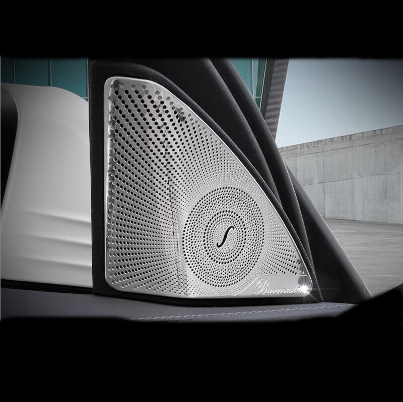 Aço inoxidável estilo do carro porta tweeter áudio alto-falante capa decorativa guarnição 3d adesivo para mercedes benz 2015-2018 c-class w205