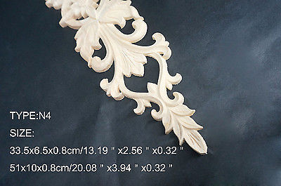 N4 -33.5x6.5x0.8cm Wood Carved Long Onlay Applique Unpainted Frame Door Decal Working carpenter Flower