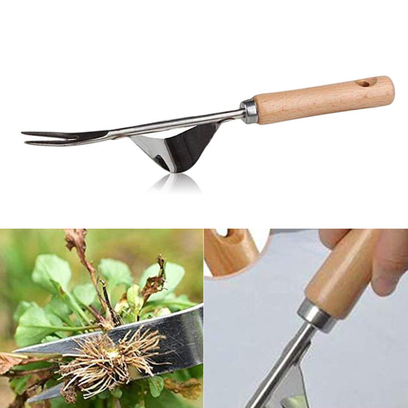 آلة إزالة الأعشاب الضارة بمقبض خشبي من الفولاذ المقاوم للصدأ ، قاطعة إزالة يدوية ، أداة زرع متعددة الوظائف #5