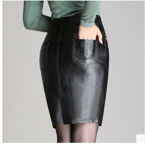 Faldas de tubo de cuero Pu para mujer, faldas de cintura alta M/4XL, con cremallera negra, informal, primavera y otoño, K570, 2022