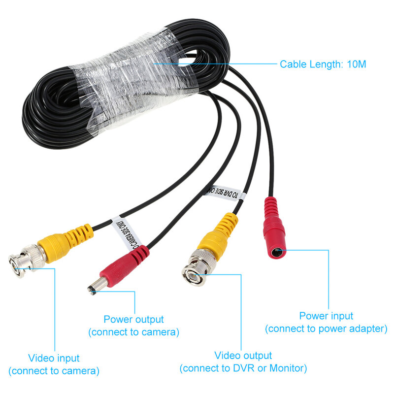 BNC Video Cable BNC + DC Connector Copper Core CCTV Accessries Analog Camera Cable For AHD Surveillance DVR System
