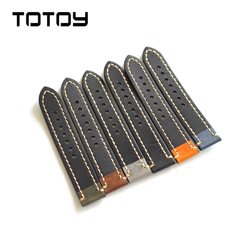 TOTOY Italian Leather Leather Watchbands18 19 20MM 21MM 22MM 23MM 24MM 26MM Hand Stitched Leather  For PAM Men's Strap