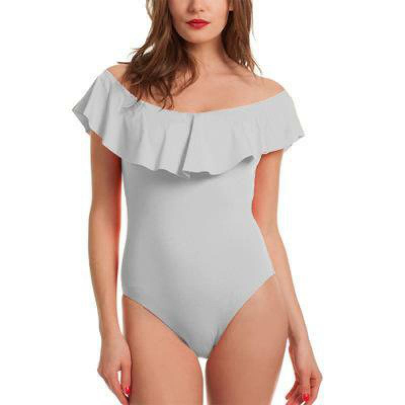 Bañador liso con hombros descubiertos para mujer, traje de baño Sexy de una pieza, ropa de baño con volantes XL, novedad de 2019