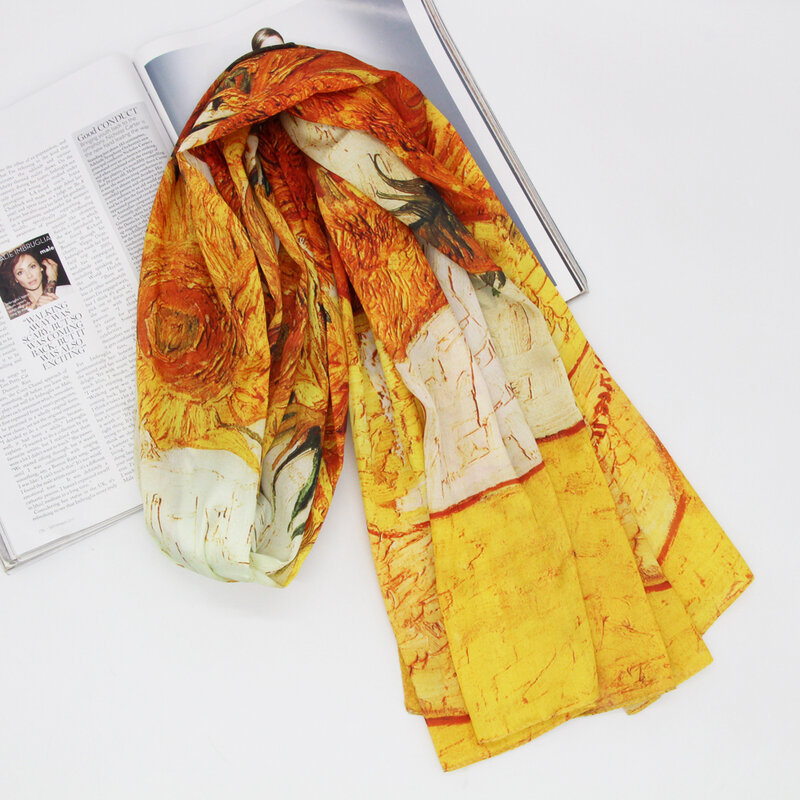 Женский дизайнерский шарф с цифровым принтом, длинная шаль из полиэстера с цветочным принтом, бандана,
