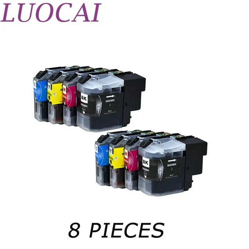 Cartuchos de tinta compatíveis com luocai, 8 peças lc669 lc665 lc669xl lc665xl para impressoras j2720