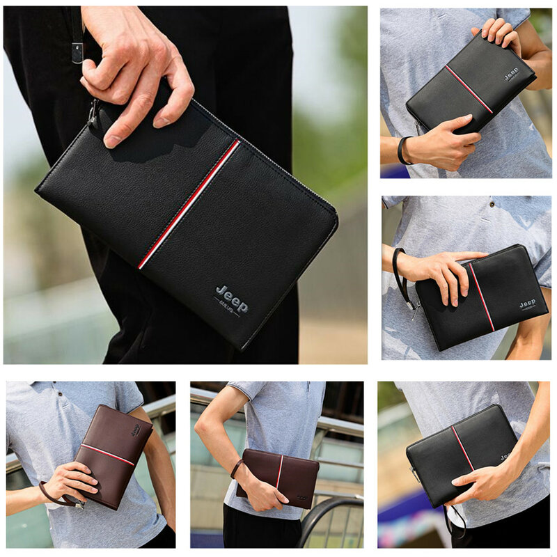 JEEP BULUO Brand Luxury borsa da uomo pochette borse per telefono portafoglio in pelle rovesciata di alta qualità borsa maschile di grande capacità