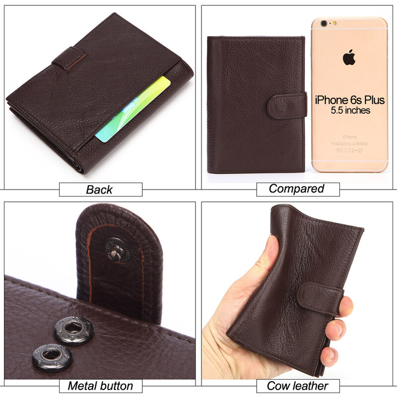 Misfits carteira de couro genuíno, carteira masculina com espaço para passaporte, alta capacidade, com compartimento para cartão e bolsa para moedas