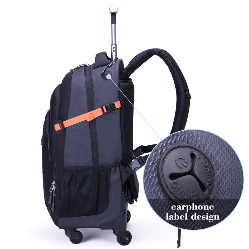 Aoking-노트북 용 고품질 방수 대용량 여행 트롤리 백팩, 수하물 바퀴 장착 캐리온 가방