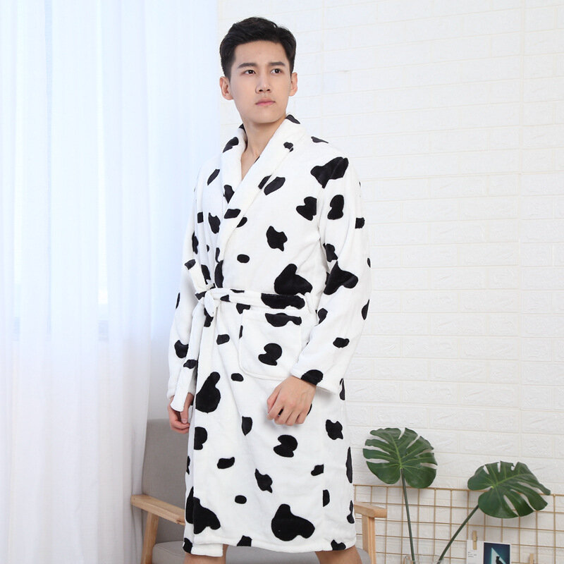 Moda inverno mini quimono dos homens robe outono senhora flanela banho vestido yukata camisola sleepwear pijamas um tamanho