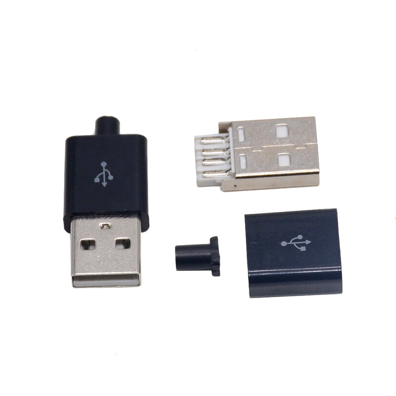 1/5/10 szt. Spawany drut USB wtyk głowy trzyczęściowy zestaw wtyczki trzyczęściowy DIY komponenty czarno-białe opcjonalnie