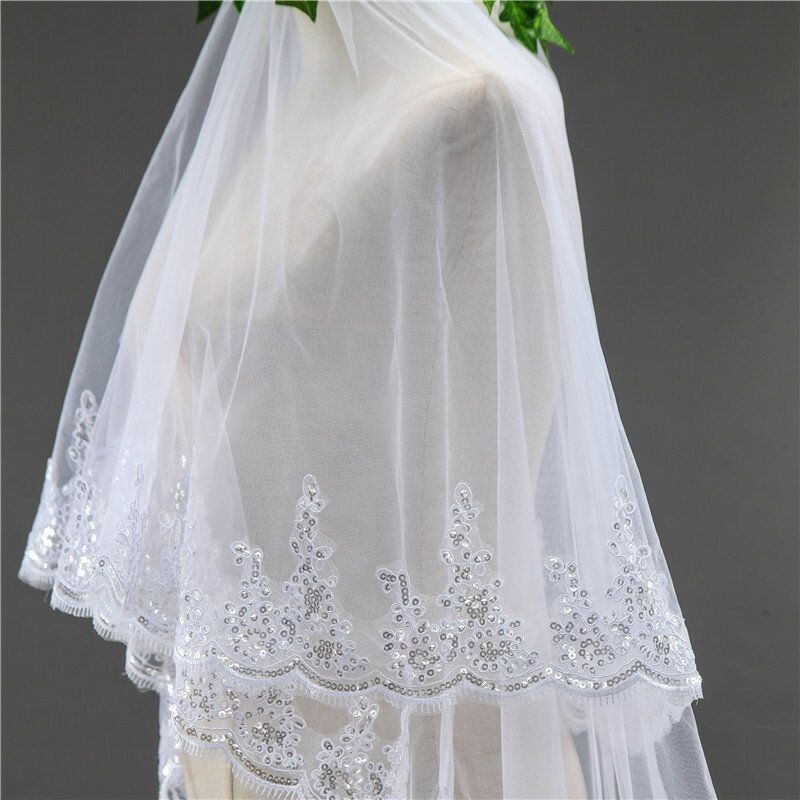Véu de noiva longa, elegante, de renda, branca, de alta qualidade, acessórios, veu de noiva q1287
