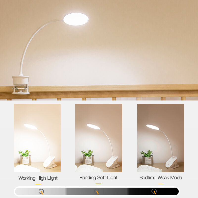 luminaria de mesa luminaria mesa de luz 18650 LED toque 3 modos clipe proteção ocular leitura dimmer recarregável usb desk lamp