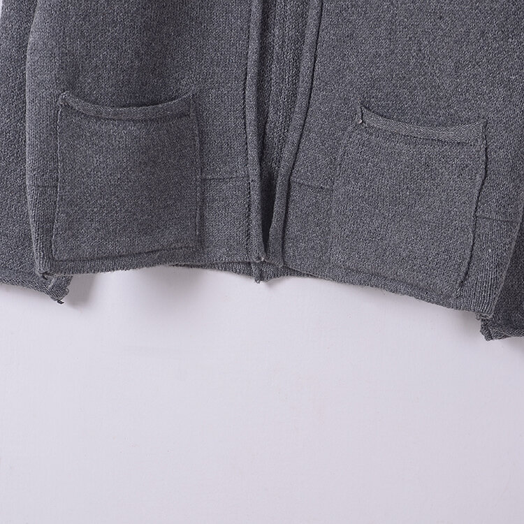 Cárdigans de punto gruesos sin botones para mujer, suéteres de manga larga informales cortos con bolsillos, Jersey de Color sólido