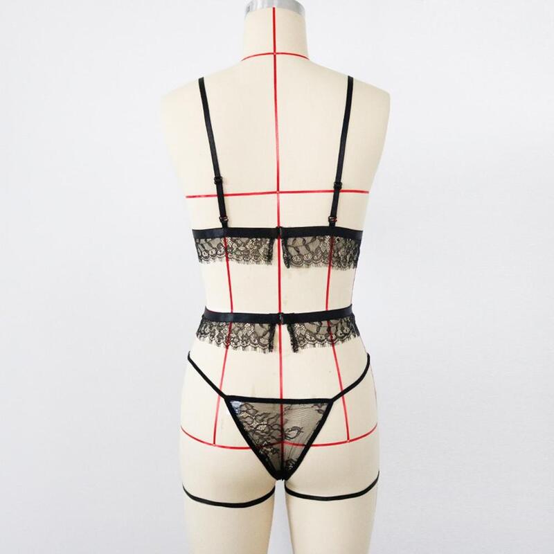 Conjunto de lingerie transparente preto 3 peças, tanga, sutiã erótico, calcinhas, pornô, sexo, babydoll, roupa íntima, trajes