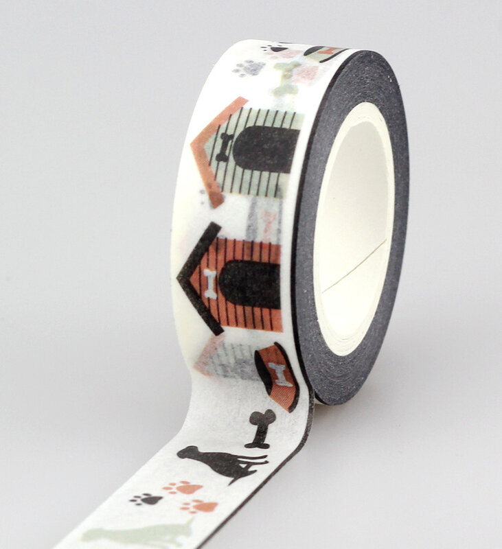 スクラップブッキング用粘着テープ,1x15mm,動物セット,エルフの猫と犬のプリント,装飾紙,和紙,10m