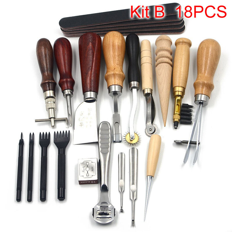 Sanbest-Kit de herramientas profesionales para artesanía de cuero, accesorios para costura a mano, punzón, tallado, agujero de trabajo, conjunto de Groover de sillín, bricolaje