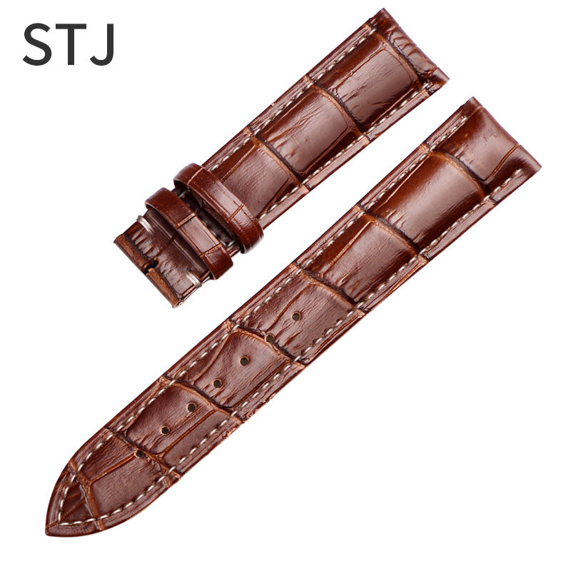 Ремешок для часов STJ, из натуральной кожи, черный, размер 18 мм, 19 мм, 20 мм, 21 мм, 22 мм, 24 мм