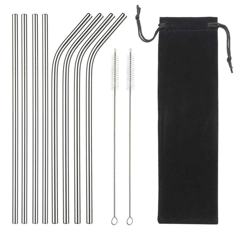304 Stainless Steel Straw Reusable Metal Drinking Straws Set Wholesale With Cleaning Brush Party Bar Accessory Eco Friendly New