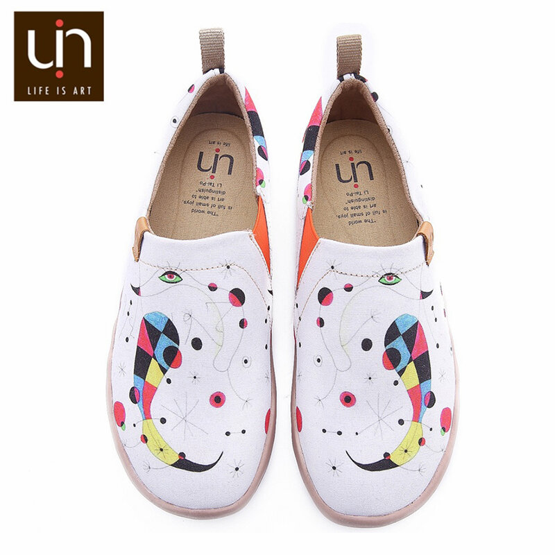 UIN Shoes Woman Art Hand-painted Wide Women Shoes White Casual Canvas Shoes Ladies Walking Sneakers Lightweight Comfort Shoes