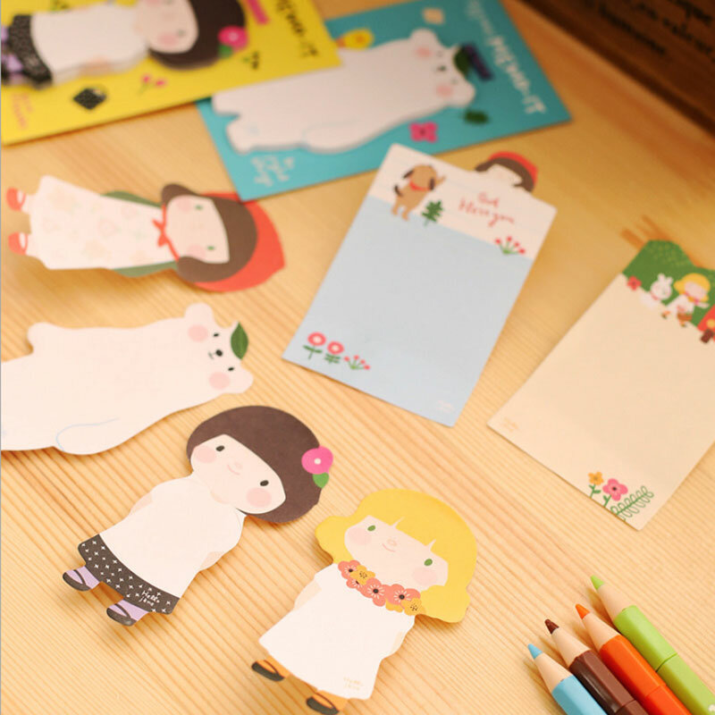 3pcsX 귀여운 한국어 소녀 Kawaii 스티커 메모 포스트 메모 패드 학교 용품 플래너 스티커 종이 책갈피 Office 편지지