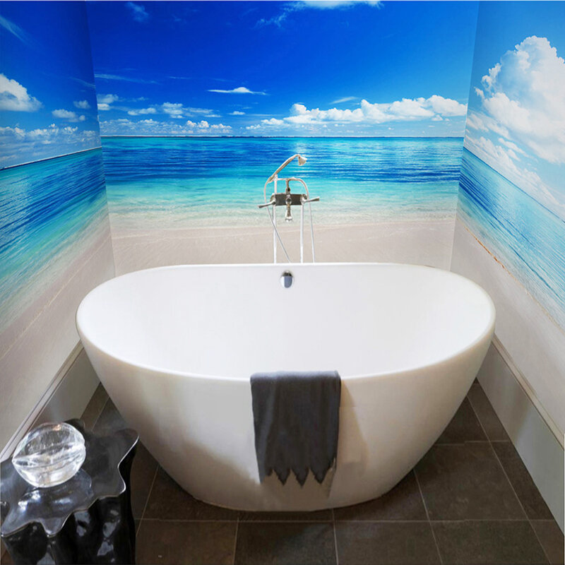 3D Wallpaper For Walls Blue Sky Seawater Photo Wall Mural Modern PVC Waterproof Self-Adhesive Bathroom Backdrop Wall Home Decor