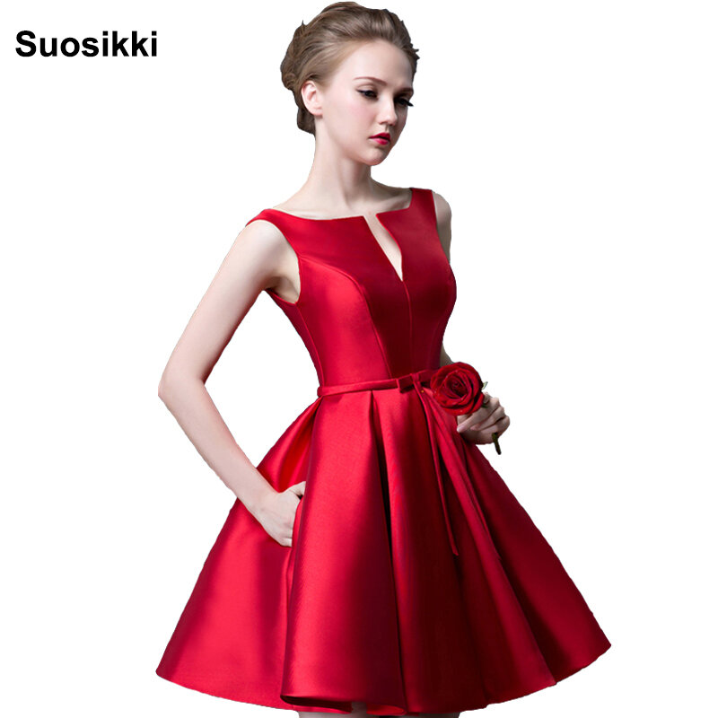 Suosiki 2022 موضة جديدة فوشيا Vestido De Noiva تصميم قصير Champange اللون الدانتيل حتى فستان كوكتيل حفلة الزفاف